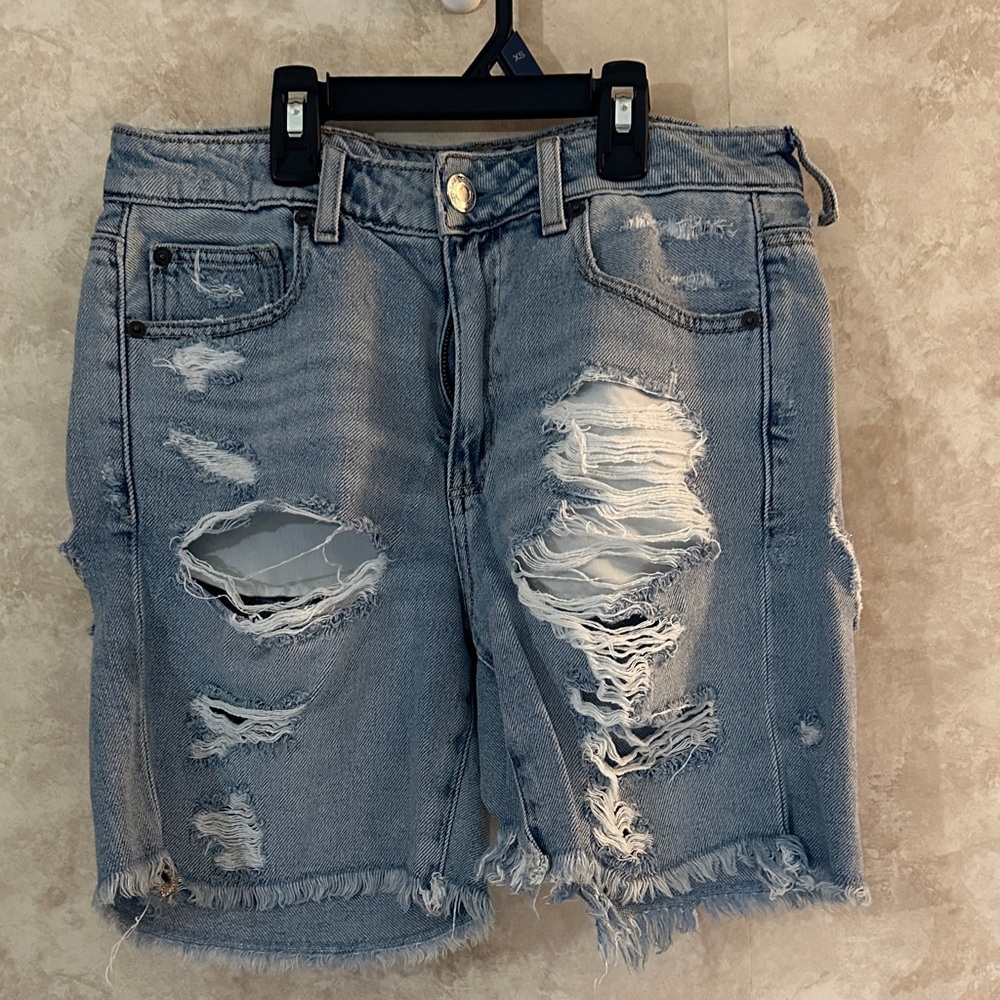 American Eagle Outfitters Light Blue Distressed Jean Shorts